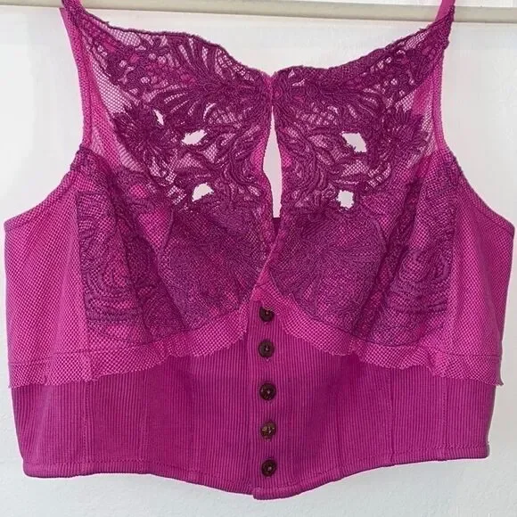Free People Have My Heart Raspberry Sherbert Stretch Crop Tank Top Bralette M﻿﻿﻿ - Picture 5 of 10